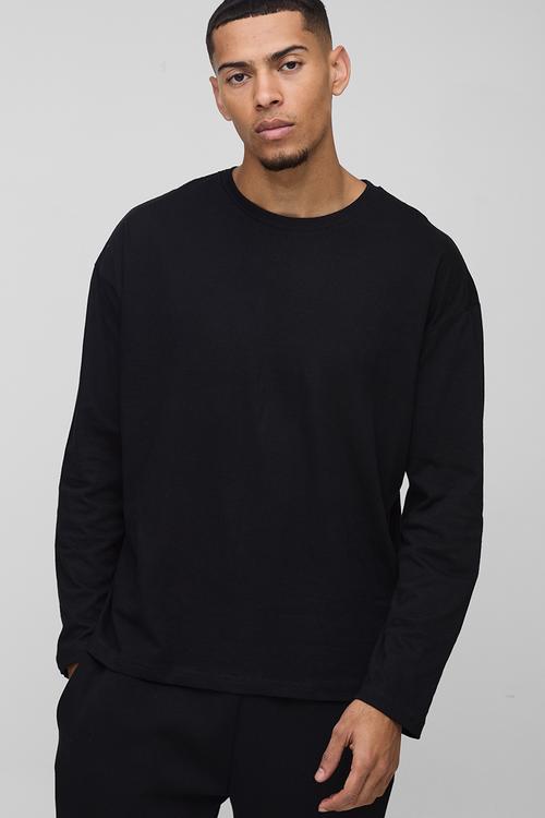 Oversized Long Sleeve Crew Neck T-Shirt - Black