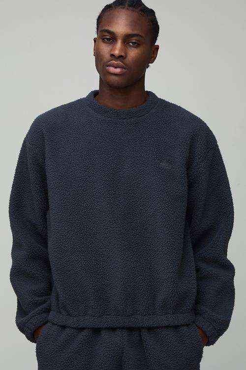 Oversized Boxy Borg MAN. Embroidered Sweatshirt - Charcoal