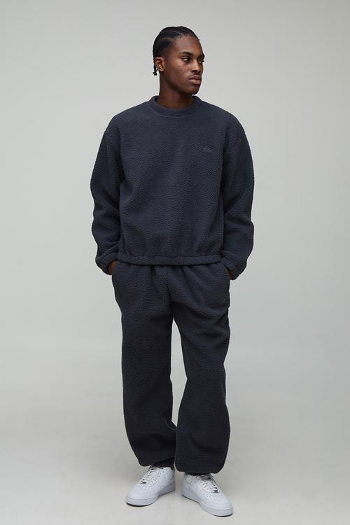 Oversized Boxy Borg MAN. Embroidered Sweatshirt - Charcoal