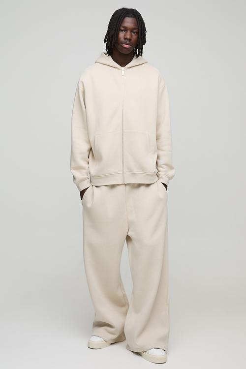 Oversized Basic Zip Through Hoodie - Stone