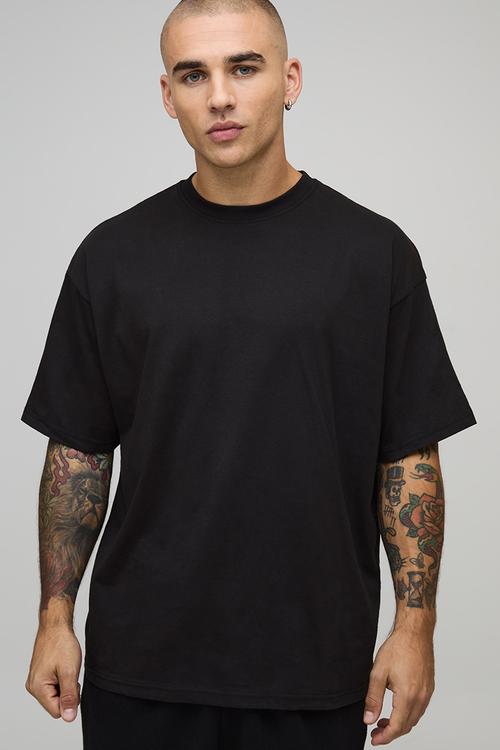 Basic Oversized Extended Neck T-Shirt - Black