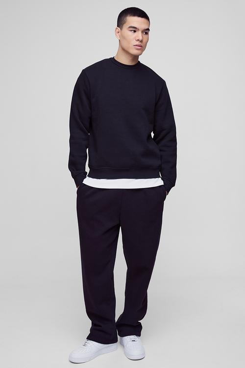 Basic Regular Fit Crew Neck Sweatshirt - Black