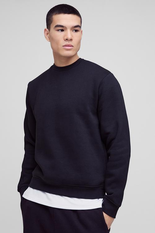 Basic Regular Fit Crew Neck Sweatshirt - Black