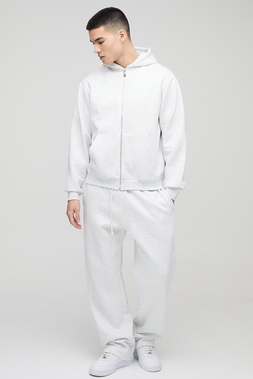 330GSM Basic Regular Fit Zip Through Hoodie - Grey Marl