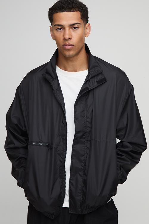 Oversized High Shine Funnel Neck Track Jacket - Black
