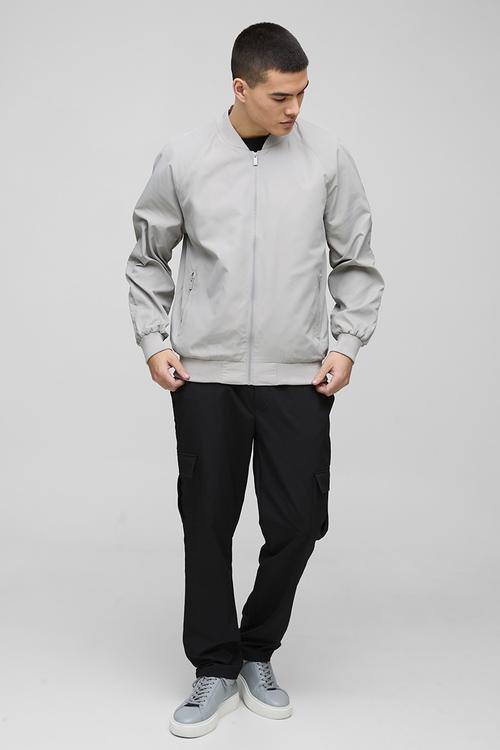Regular Fit Lightweight Nylon Raglan Bomber Jacket - Stone