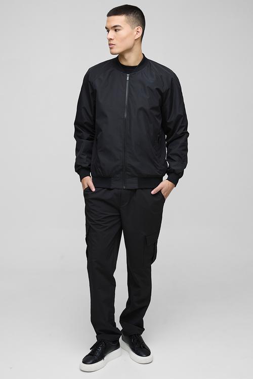 Regular Fit Lightweight Nylon Raglan Bomber Jacket - Black