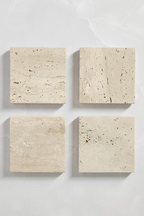 Square Travertine Coaster set of 4 -  Natural