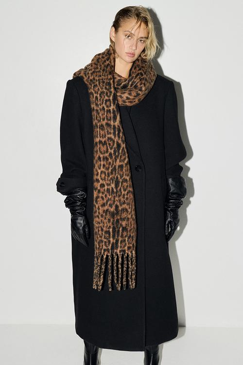Fringed scarf - beige/leopard print 