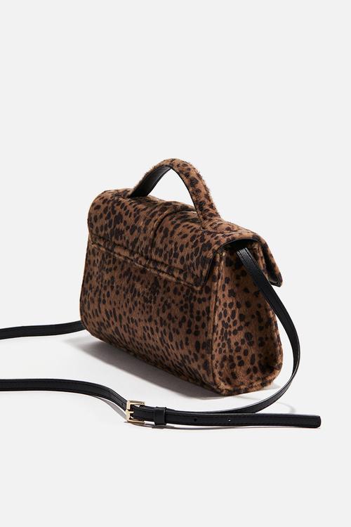 Crossbody bag - brown & leopard print