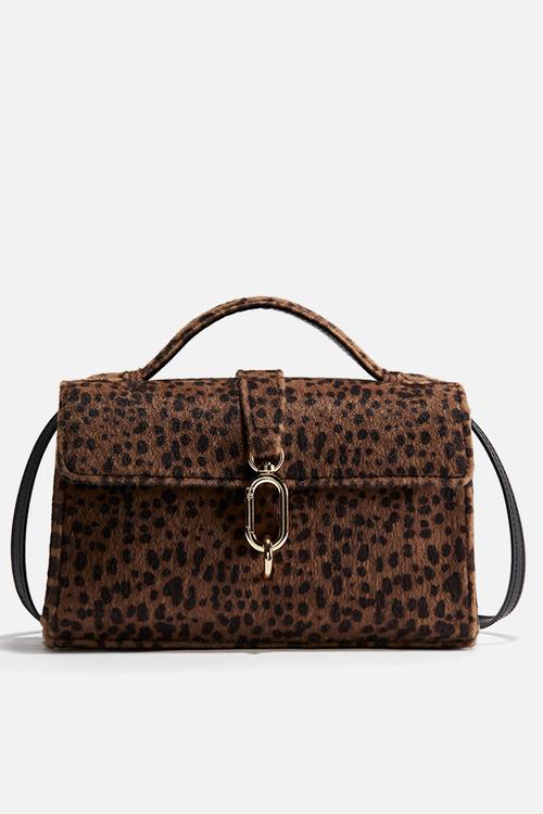 Crossbody bag - brown & leopard print