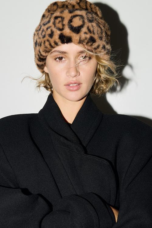 Fluffy hat - beige & leopard print