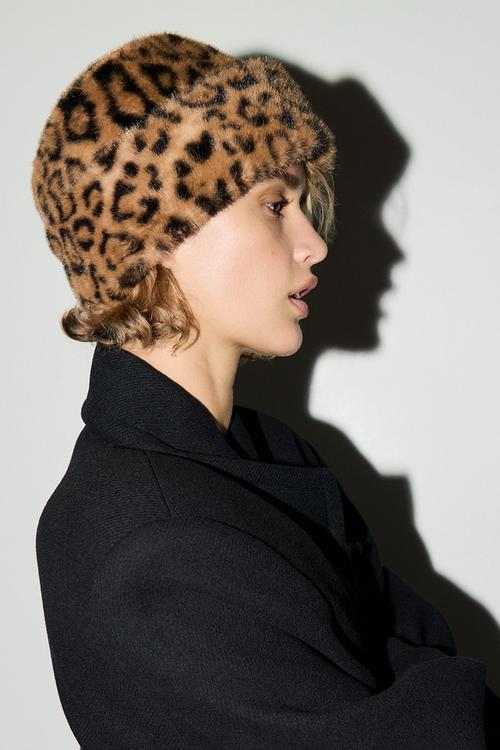 Fluffy hat - beige & leopard print