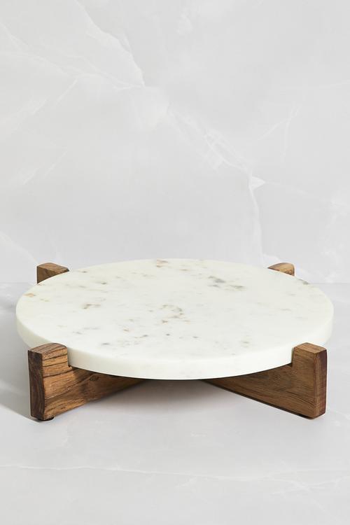Marble Serving Platter on Stand - White