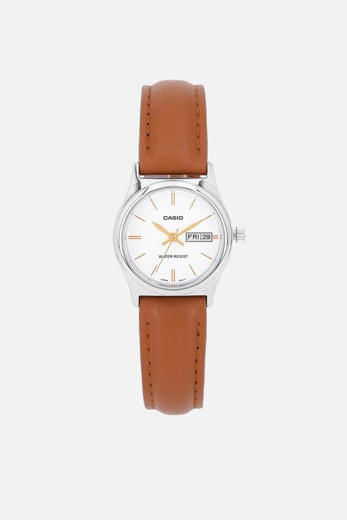 Analog Leather White Dial - Brown