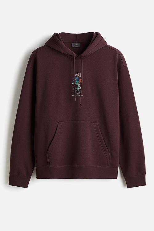 Loose fit printed hoodie - plum red