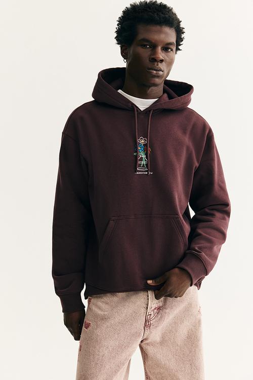 Loose fit printed hoodie - plum red