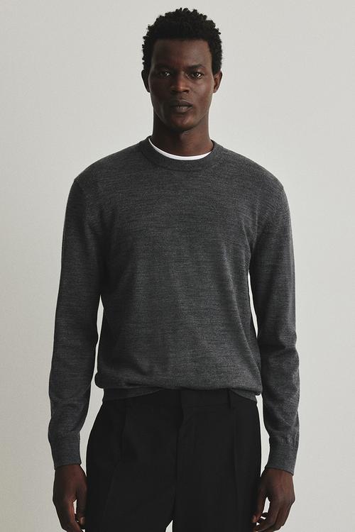 Regular fit merino wool jumper - grey