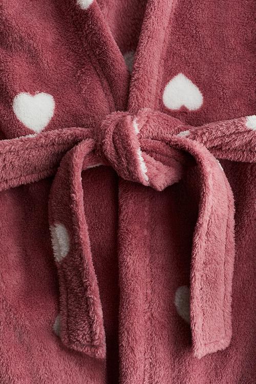 Fleece dressing gown - dark red hearts 