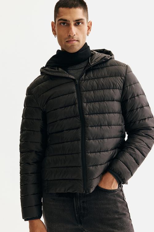 Slim fit lightweight puffer jacket - black