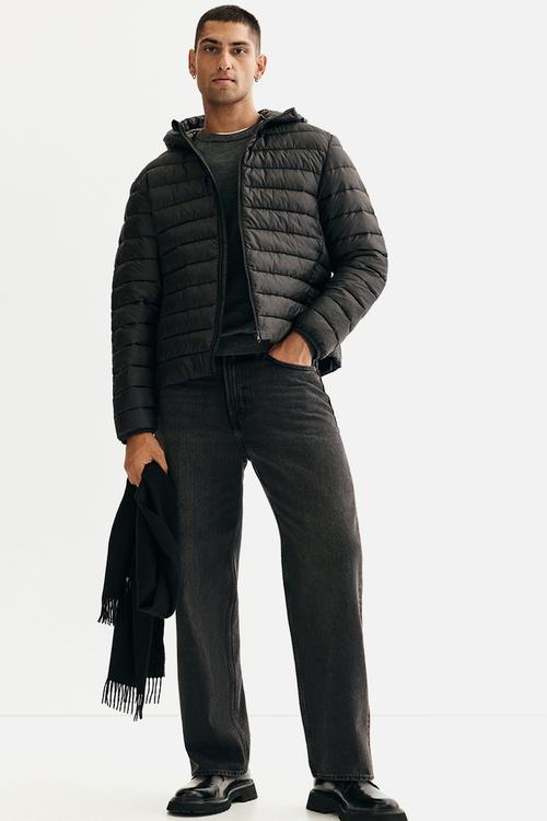 Slim fit lightweight puffer jacket - black