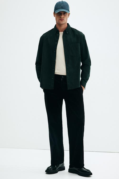 Relaxed fit corduroy trousers - black
