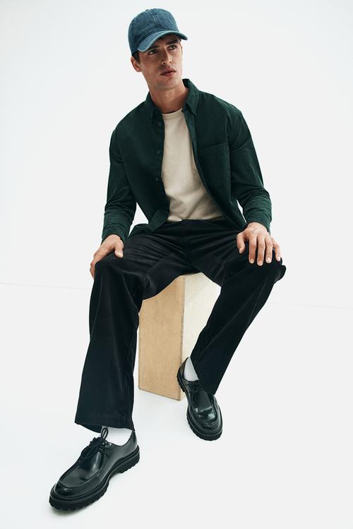 Relaxed fit corduroy trousers - black