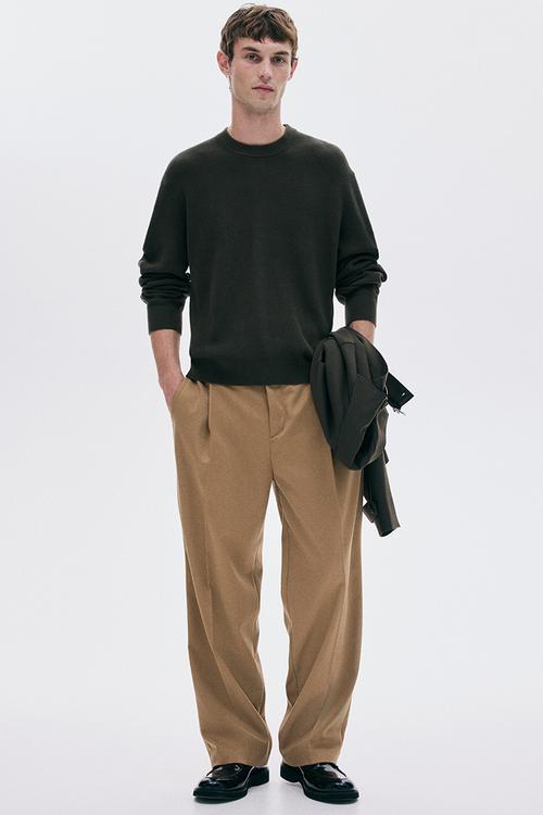 Regular fit rib-knit jumper - dark khaki green