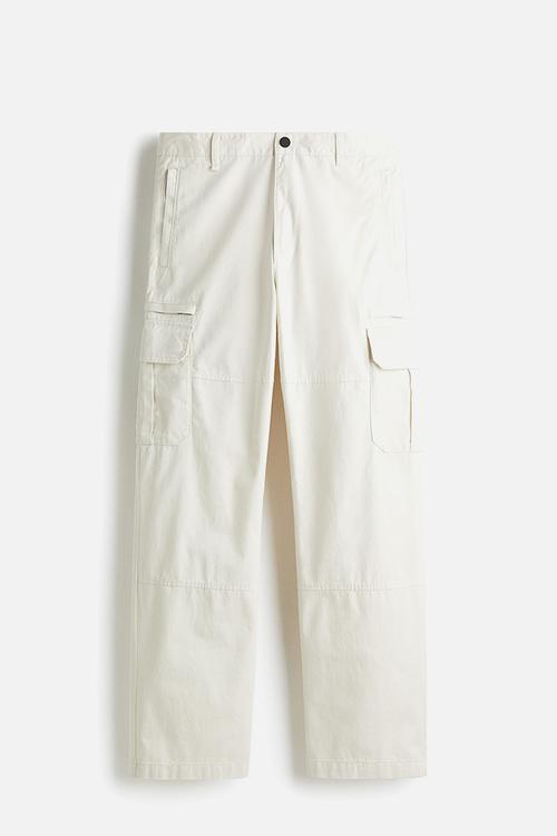 Regular fit twill cargo trousers - white