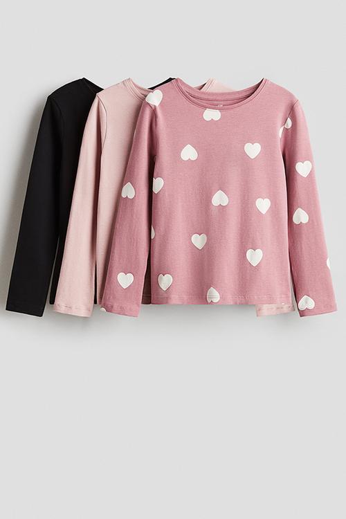 3-Pack long-sleeved tops - pink hearts 