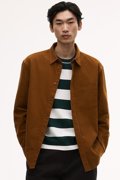 Regular fit corduroy shirt - brown
