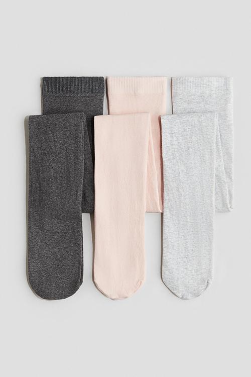 3-Pack fine-knit tights - grey marl & pink