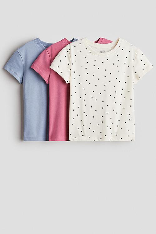 3-pack cotton jersey tops -  white/spotted 