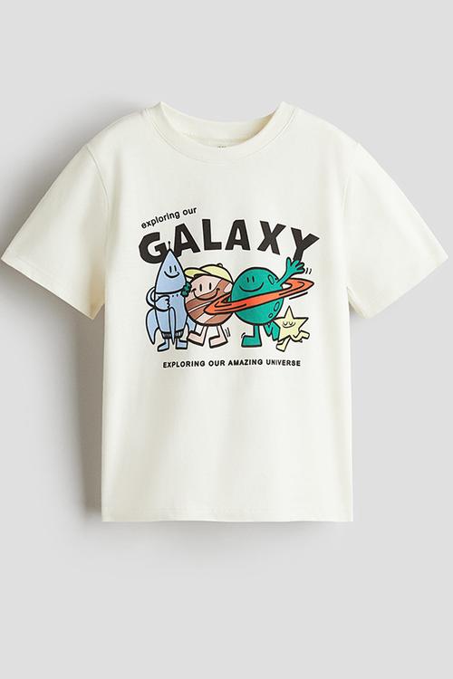 Printed T-shirt - white exploring our galaxy