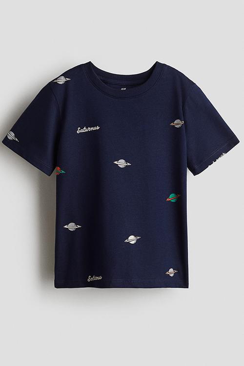 Printed T-shirt - dark blue saturnus