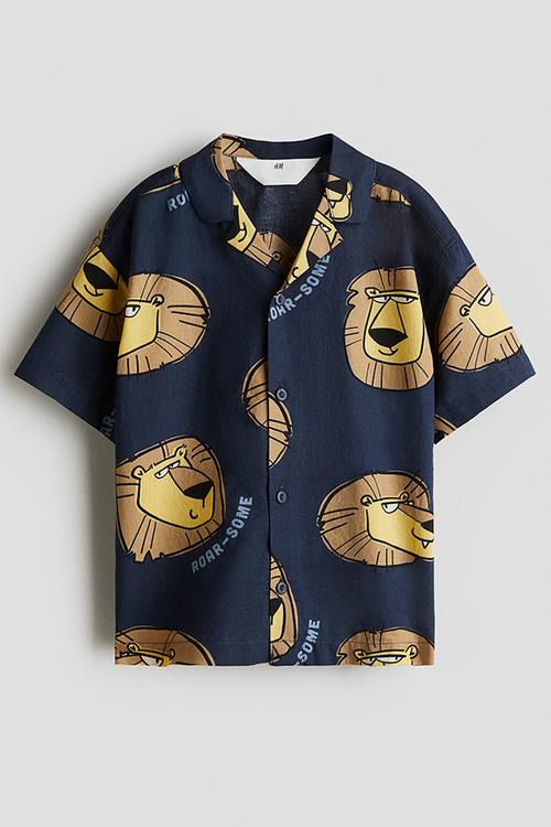 Printed resort shirt - navy blue/lions