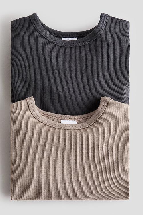 2-pack adjustable-fit long-sleeved bodysuits - dark grey/beige