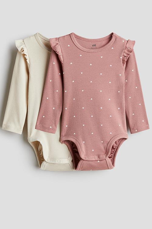 2-Pack long-sleeved bodysuits - dusty pink hearts