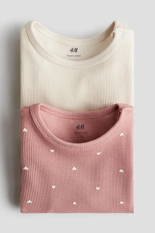 2-Pack long-sleeved bodysuits - dusty pink hearts