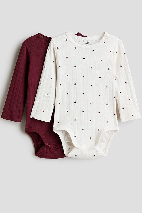 2-Pack long-sleeved bodysuits - white hearts