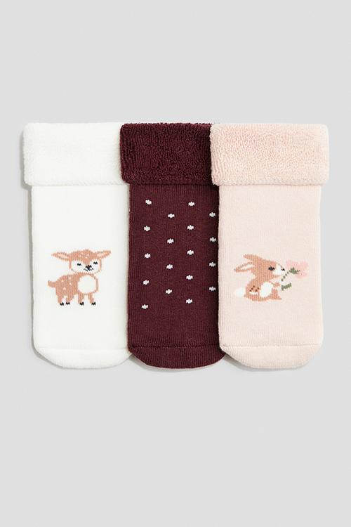 3-pack terry socks - dark red spotted 