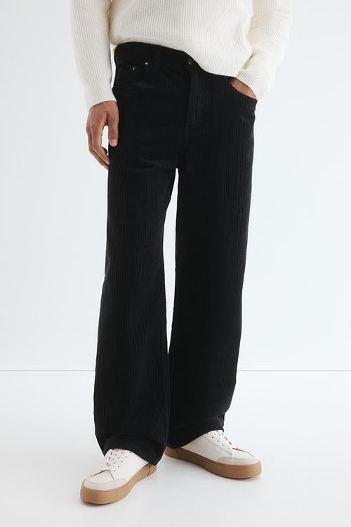 Relaxed fit corduroy trousers - navy blue
