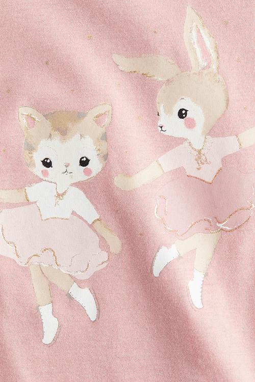 Printed cotton t-shirt - pink/ballerinas 