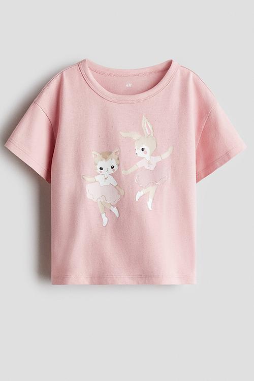 Printed cotton t-shirt - pink/ballerinas 