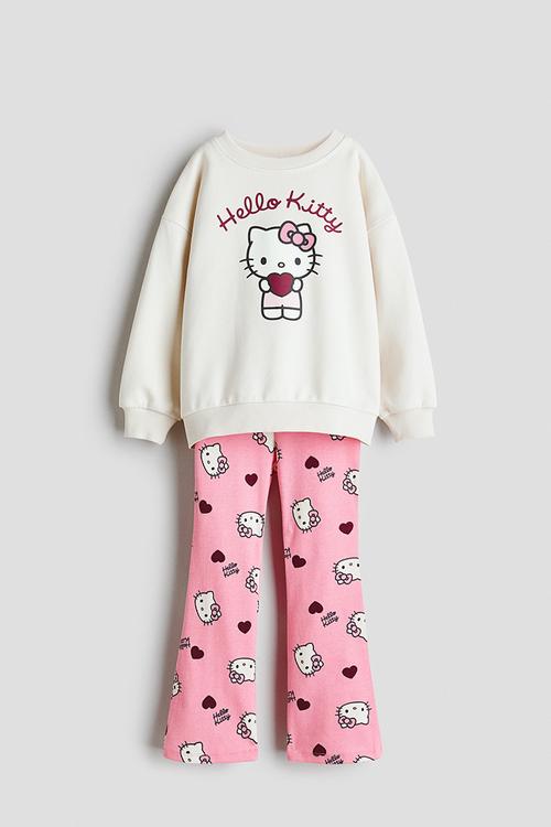 2-piece sweatshirt and leggings set - white,pink,multi