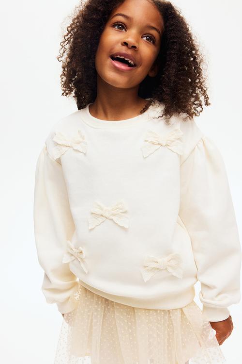 Appliquéd brushed-inside sweatshirt - white