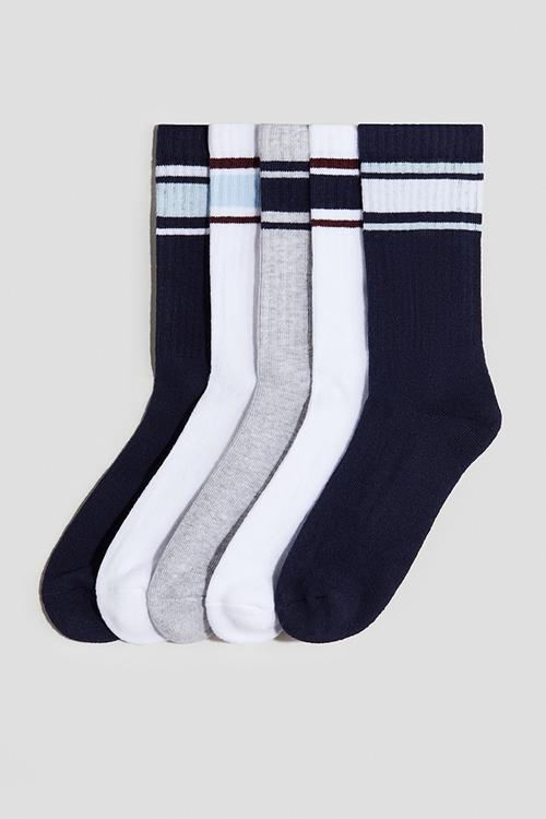 5-Pack ribbed terry socks - navy blue & white