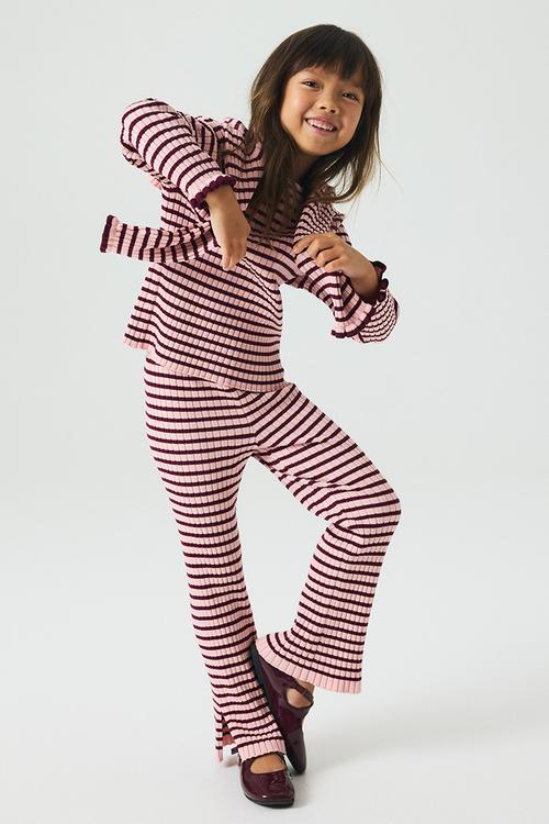 Rib-knit jumper - light pink & dark red striped