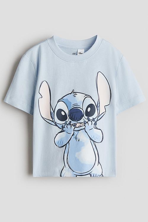 Print-motif cotton T-shirt - light blue/lilo & stitch