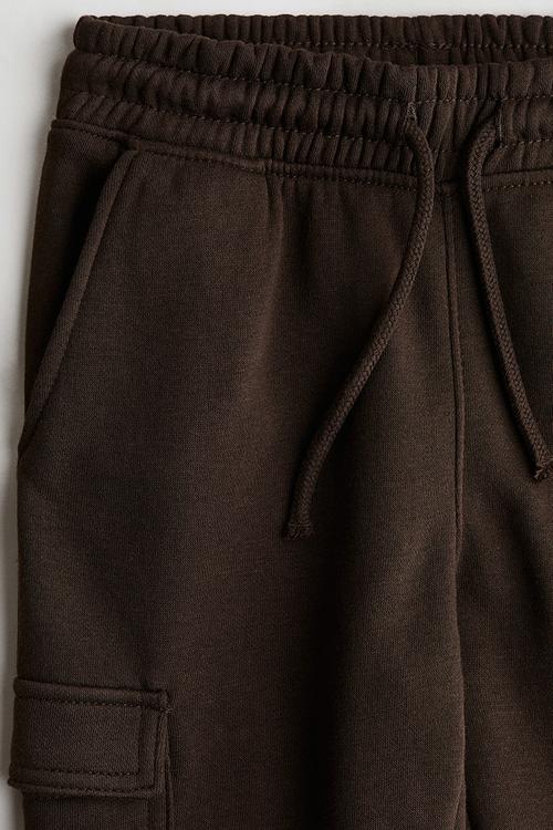 Brushed-inside cargo joggers - dark brown